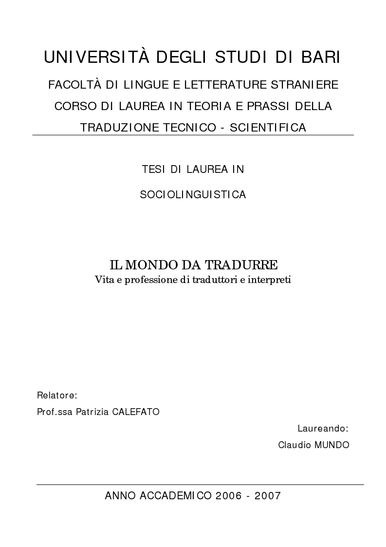 Anteprima della tesi: Il mondo da tradurre - Vita e professione di traduttori e interpreti, Pagina 1