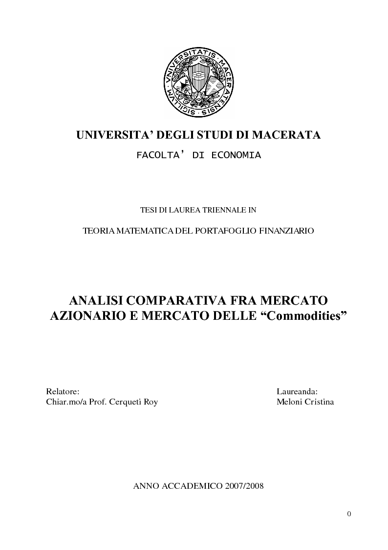 Anteprima della tesi: Analisi comparativa fra mercato azionario e mercato delle commodities, Pagina 1