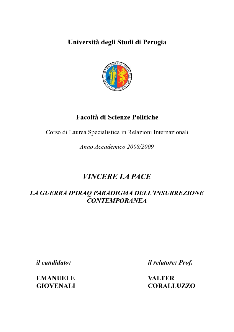 Anteprima della tesi: Vincere la Pace - La Guerra d'Iraq paradigma dell'insurrezione contemporanea, Pagina 1