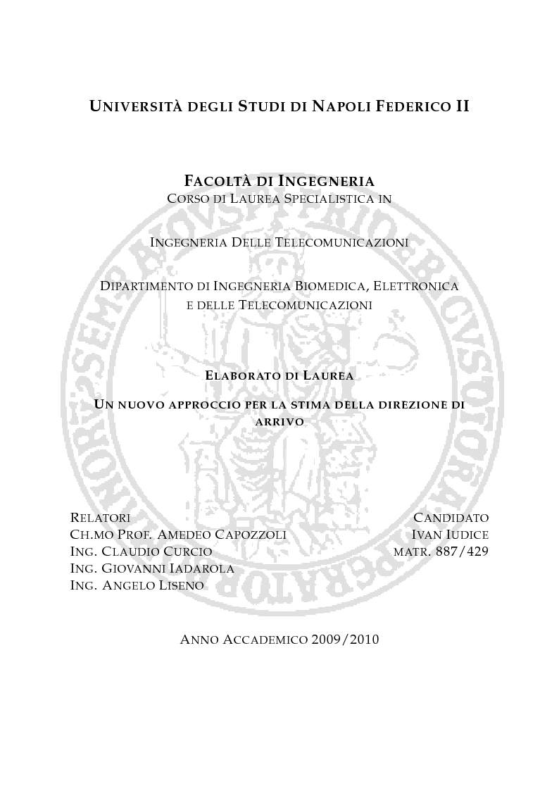 Anteprima della tesi: Un nuovo approccio alla stima della direzione di arrivo, Pagina 1
