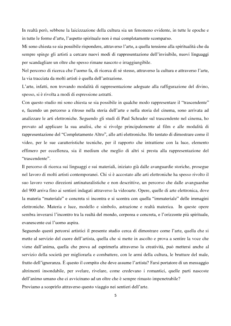 Anteprima della tesi: La "Spiritualità" tra cinema e arti elettroniche nel dibattito contemporaneo sull'arte, Pagina 3