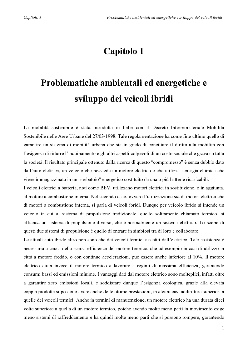 Anteprima della tesi: Sintesi e simulazione di un modello per la gestione dei flussi energetici in un veicolo ibrido., Pagina 4