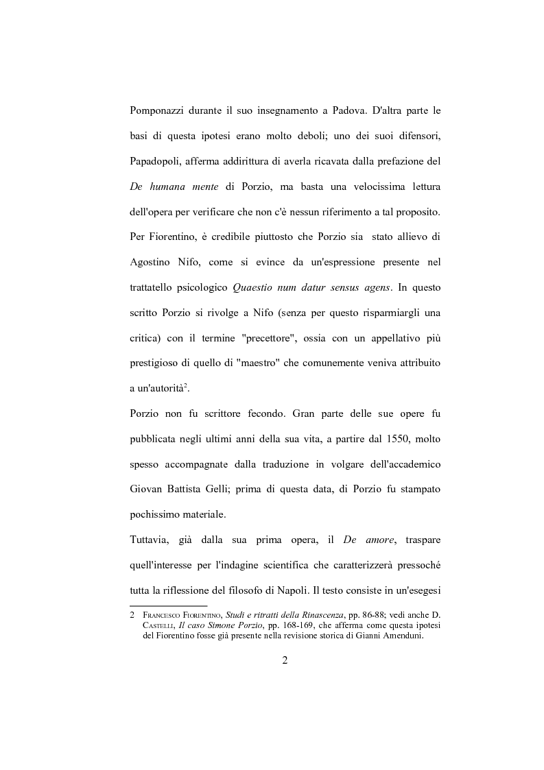 Anteprima della tesi: La "De Humana mente disputatio" di Simone Porzio, Pagina 3
