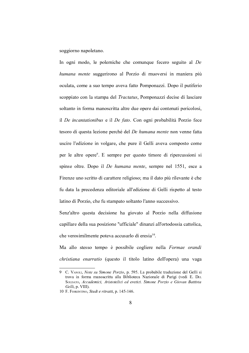 Anteprima della tesi: La "De Humana mente disputatio" di Simone Porzio, Pagina 9