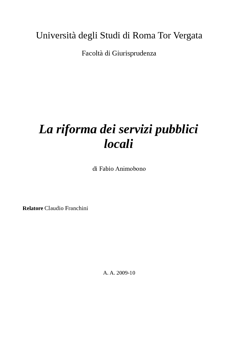 Anteprima della tesi: La riforma dei servizi pubblici locali, Pagina 1