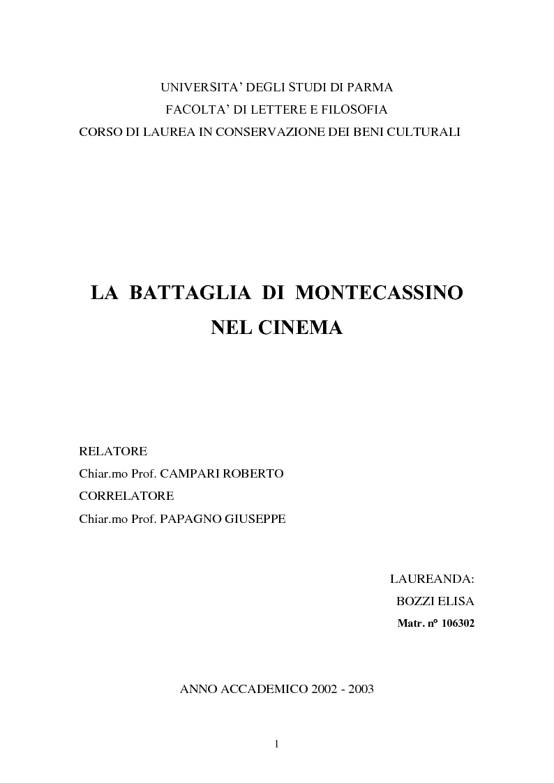 Anteprima della tesi: La battaglia di Montecassino nel cinema, Pagina 1