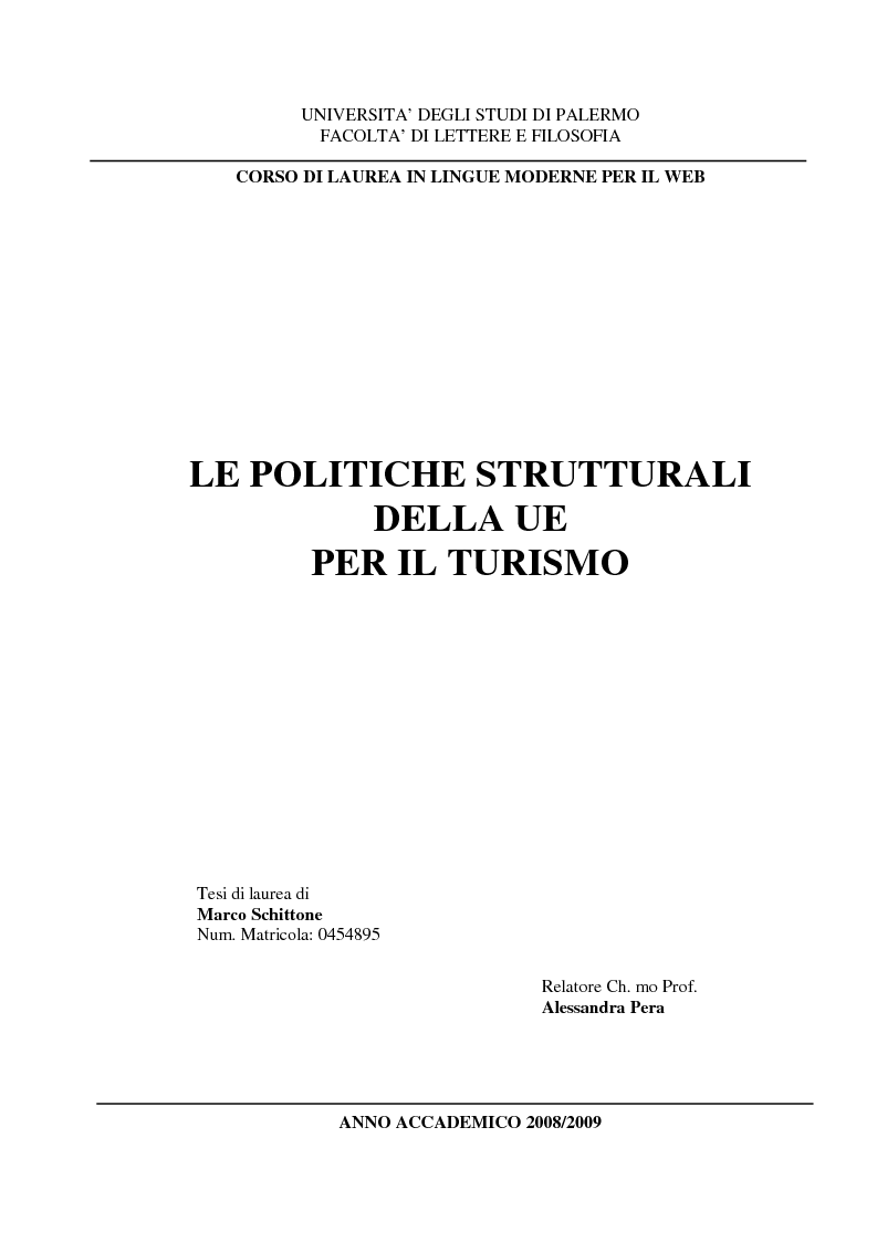 Anteprima della tesi: Le politiche strutturali della UE per il turismo, Pagina 1