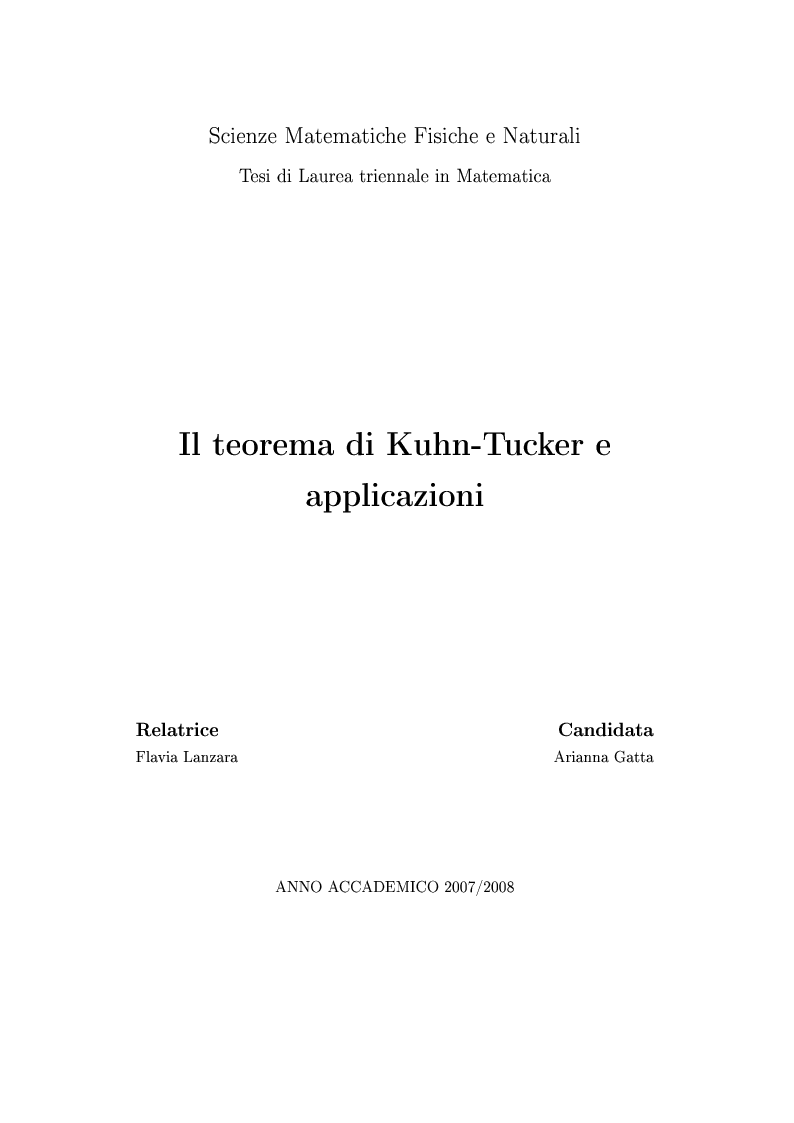 Anteprima della tesi: Il teorema di Kuhn-Tucker e applicazioni, Pagina 1