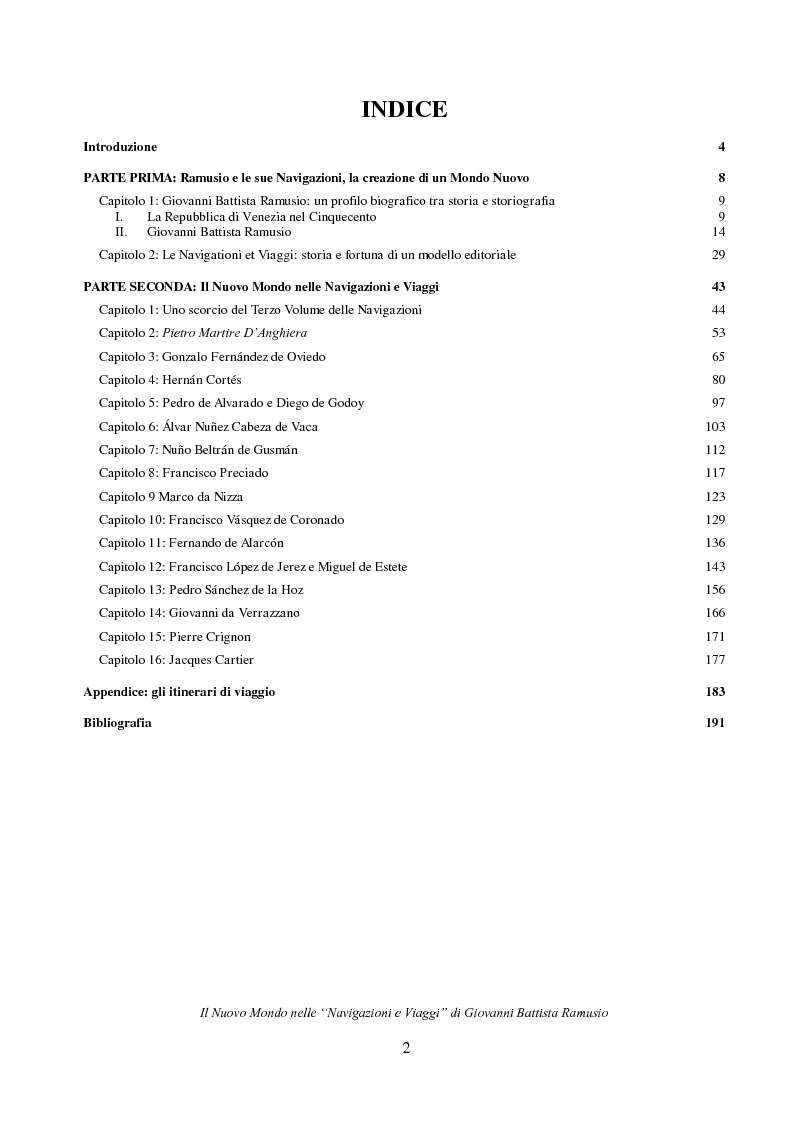 Indice della tesi: Il Nuovo Mondo nelle "Navigazioni e Viaggi" di Giovanni Battista Ramusio, Pagina 1