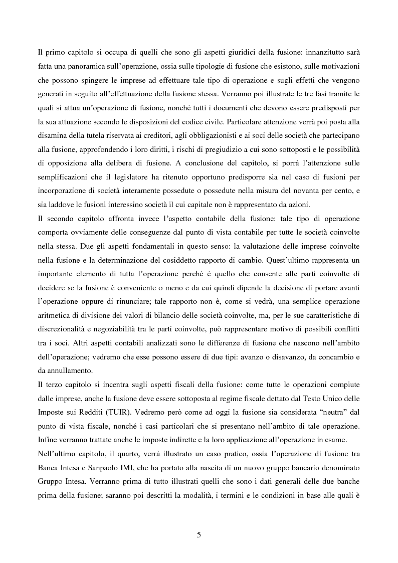 Anteprima della tesi: L'operazione straordinaria di fusione: aspetti giuridici, contabili e fiscali. Il caso Intesa-Sanpaolo IMI, Pagina 3