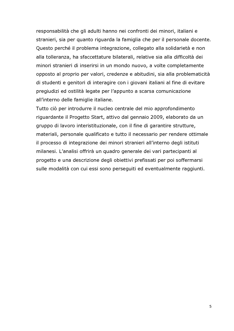 Anteprima della tesi: Integrazione dei minori stranieri nelle scuole milanesi: il progetto Start, Pagina 4
