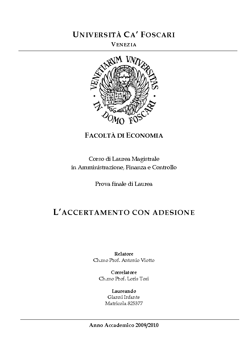 Anteprima della tesi: L'accertamento con adesione, Pagina 1