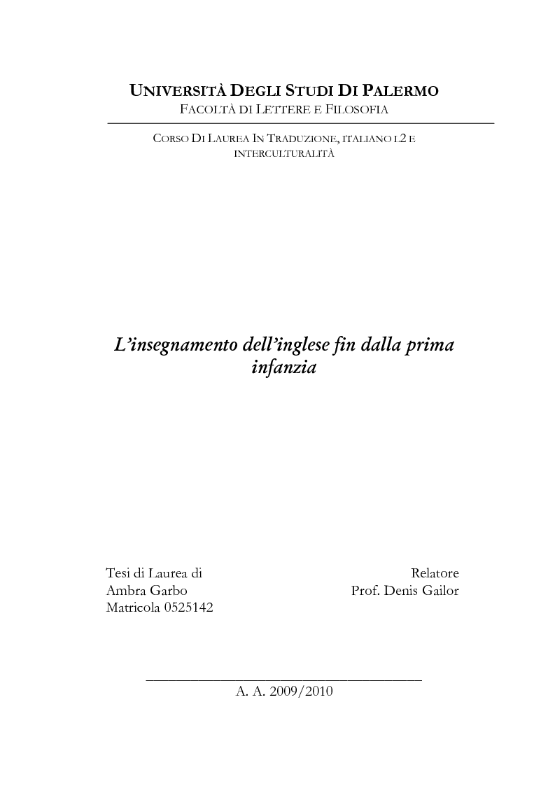 Anteprima della tesi: L'insegnamento dell'inglese fin dalla prima infanzia, Pagina 1