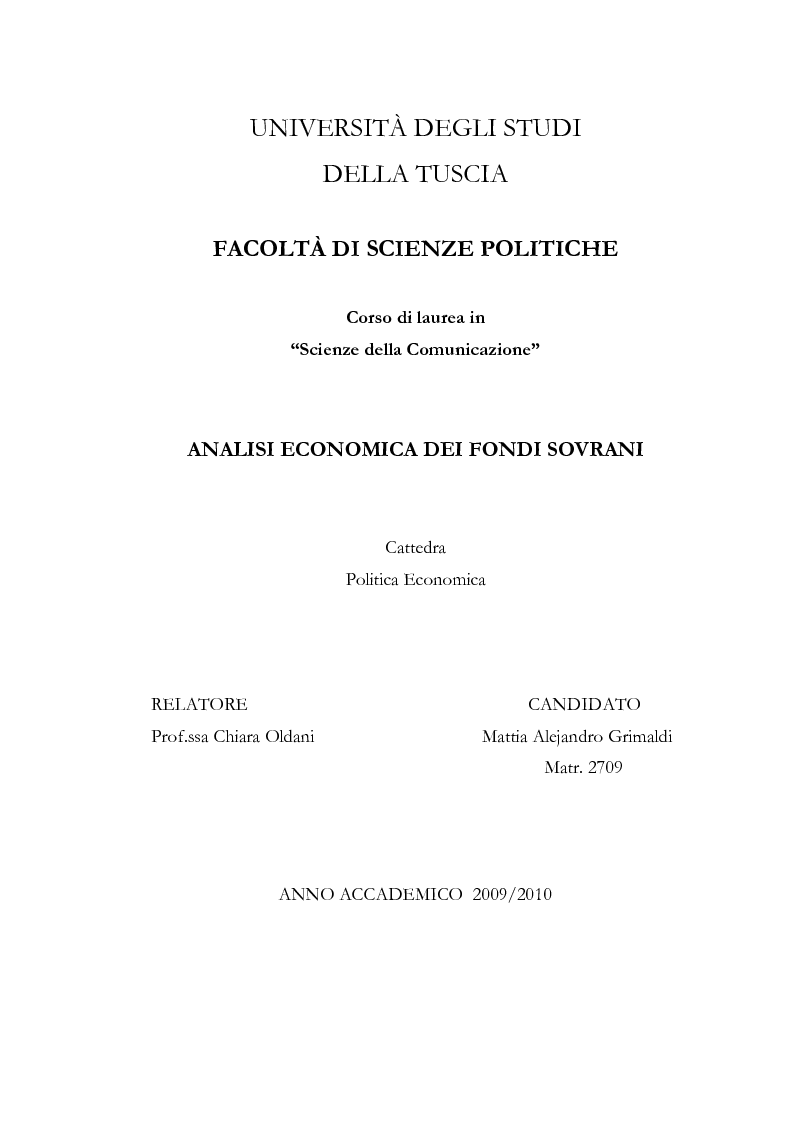Anteprima della tesi: Analisi economica dei fondi sovrani, Pagina 1