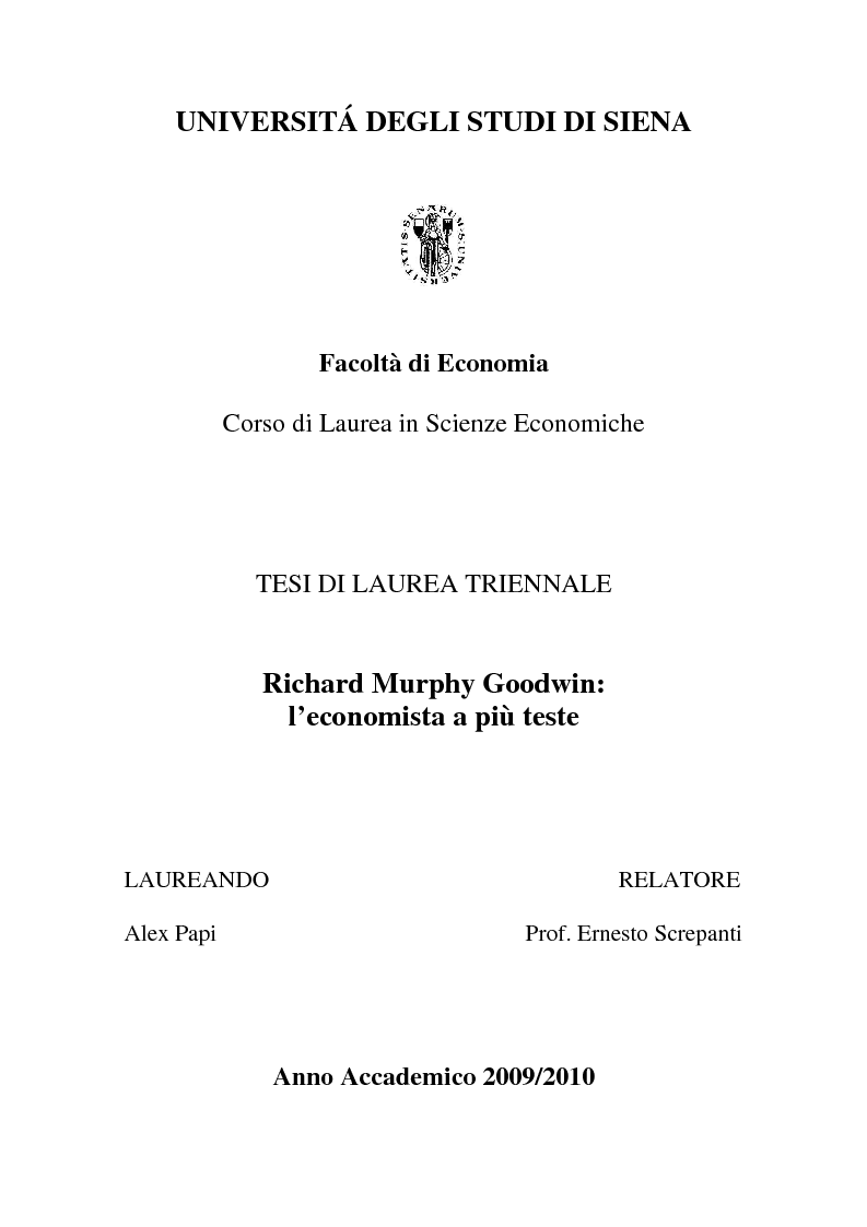 Anteprima della tesi: Richard Murphy Goodwin: l'economista a più teste, Pagina 1