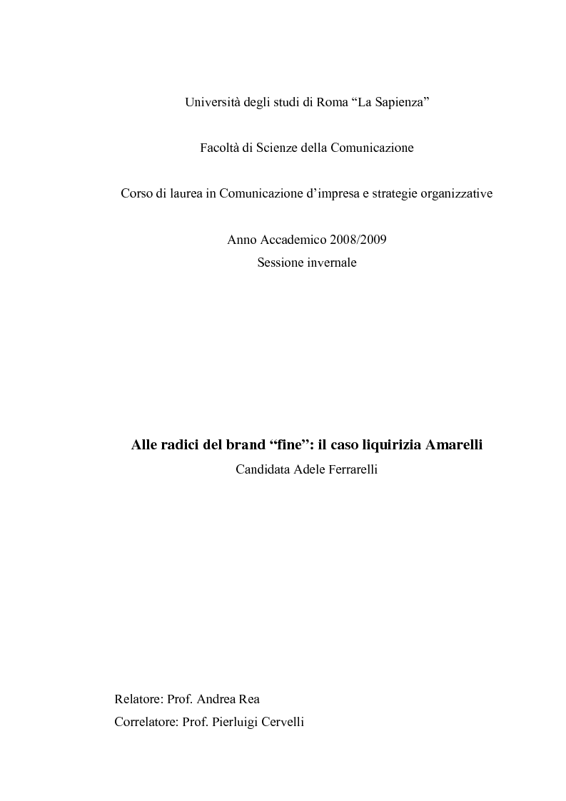 Anteprima della tesi: Alle radici del brand "fine": il caso liquirizia Amarelli, Pagina 1