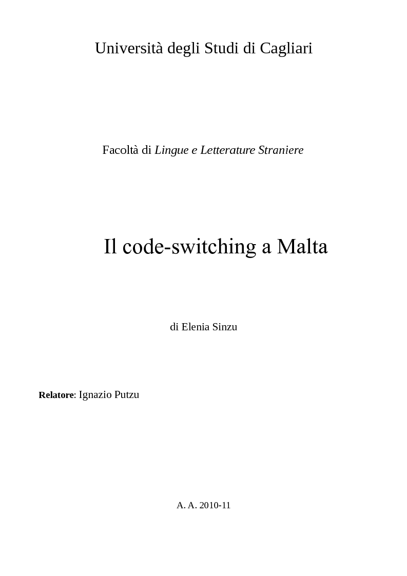Anteprima della tesi: Il code-switching a Malta, Pagina 1