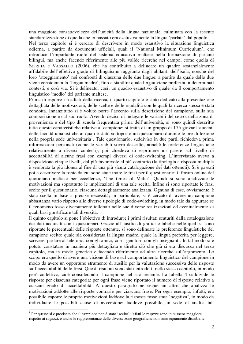 Anteprima della tesi: Il code-switching a Malta, Pagina 3