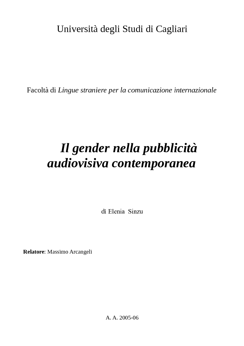 Anteprima della tesi: Il gender nella pubblicità audiovisiva contemporanea, Pagina 1