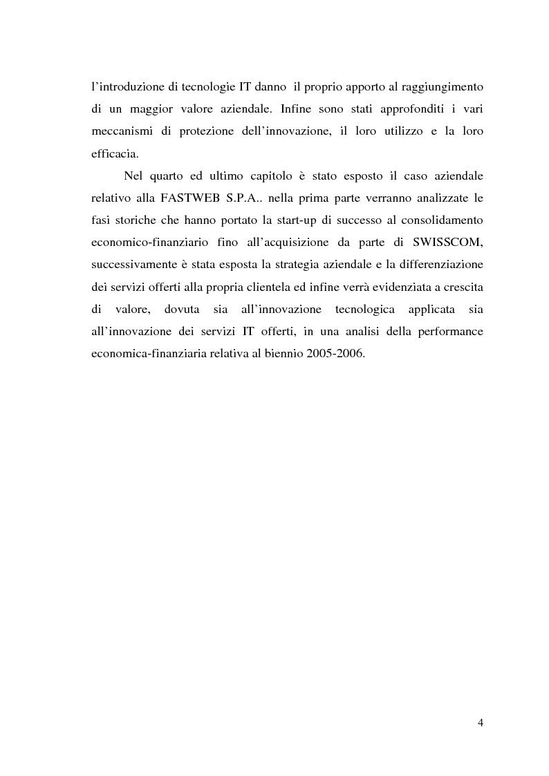 Anteprima della tesi: Innovazione come fonte di vantaggio competitivo e creazione di valore: il caso aziendale Fastweb, Pagina 4