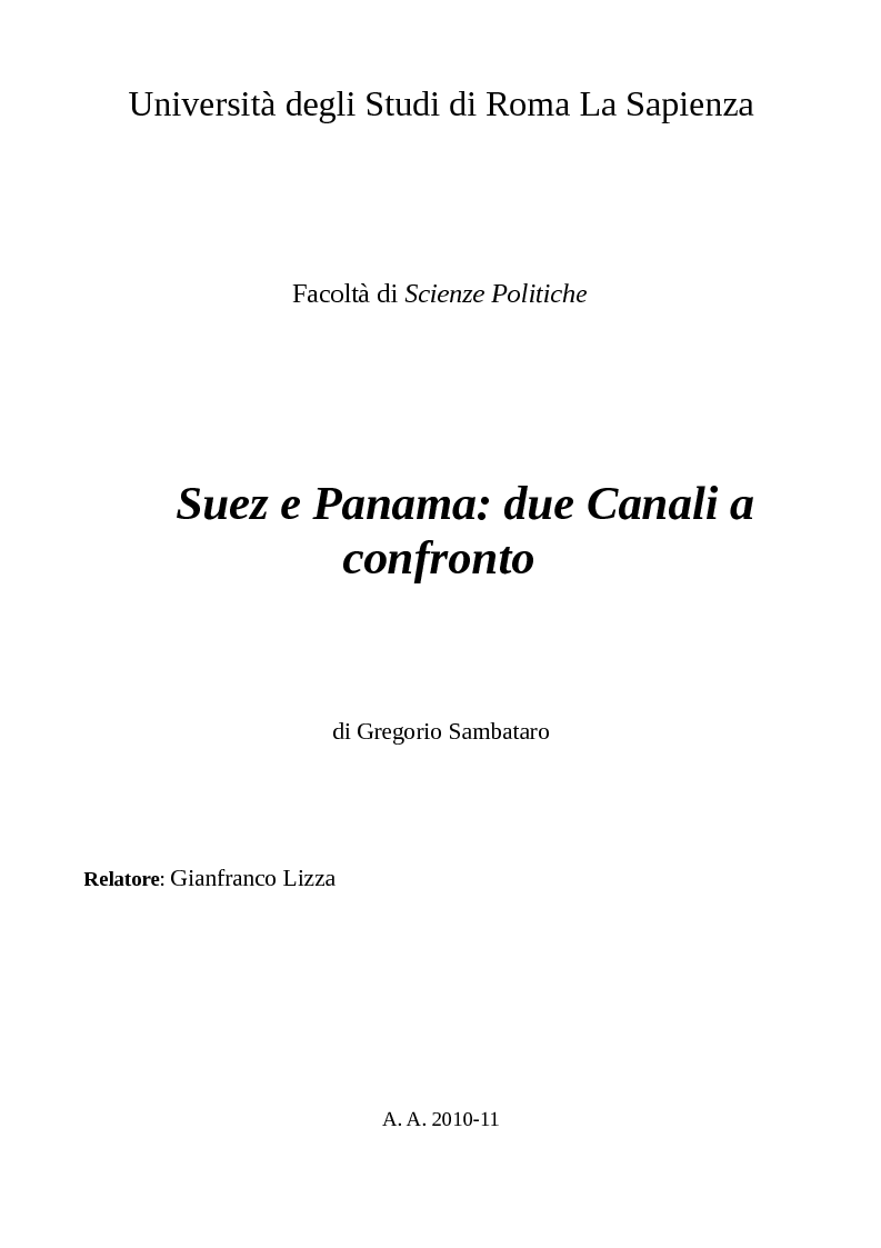 Anteprima della tesi: Suez e Panama: due Canali a confronto, Pagina 1