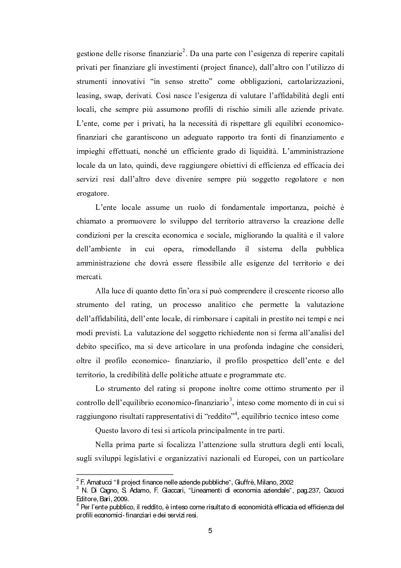 Anteprima della tesi: Lo strumento del rating per la valutazione della solidità finanziaria dell'ente locale: Il caso di Fitch Ratings inc., Pagina 3