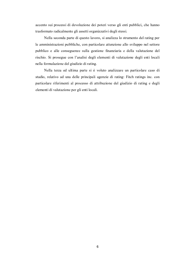 Anteprima della tesi: Lo strumento del rating per la valutazione della solidità finanziaria dell'ente locale: Il caso di Fitch Ratings inc., Pagina 4