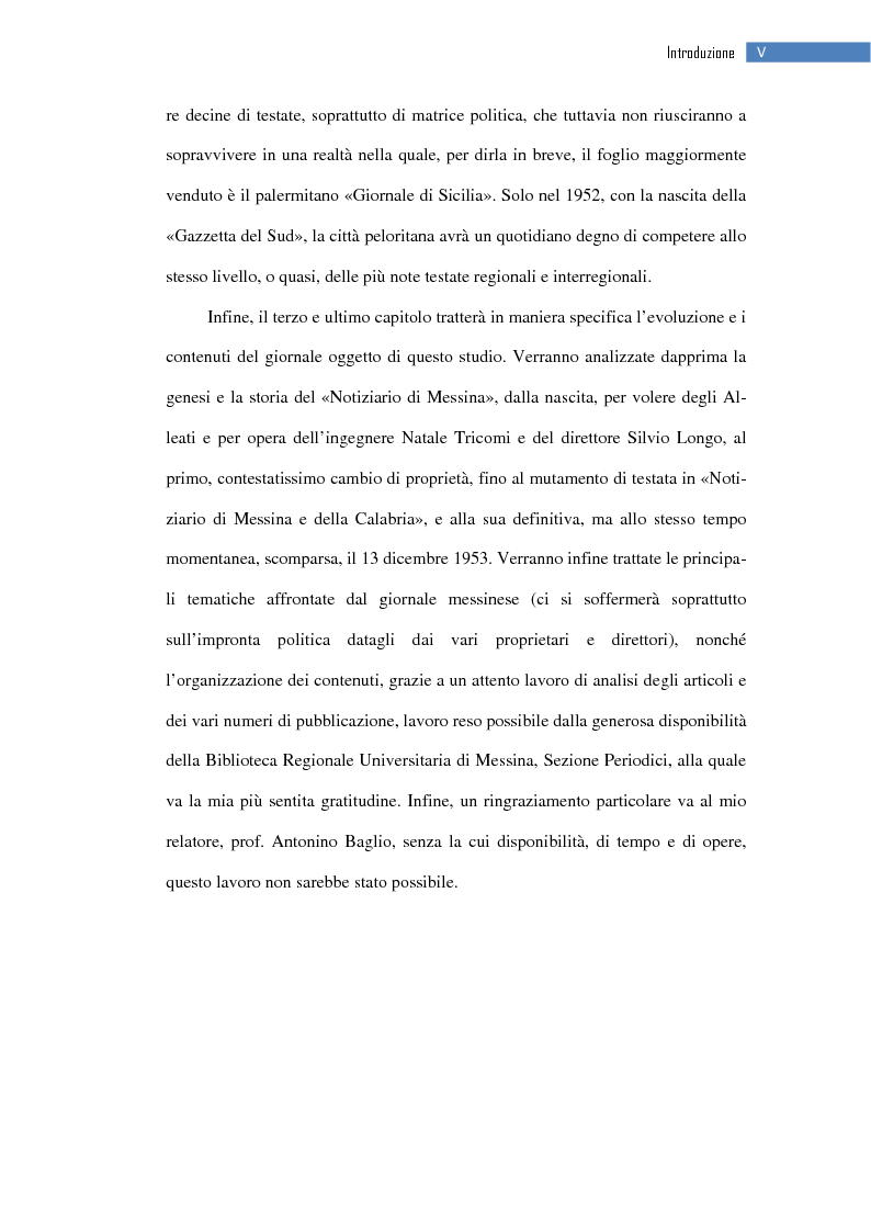 Anteprima della tesi: La ripresa della stampa libera nella città dello Stretto: il «Notiziario di Messina» (1943-1953), Pagina 6