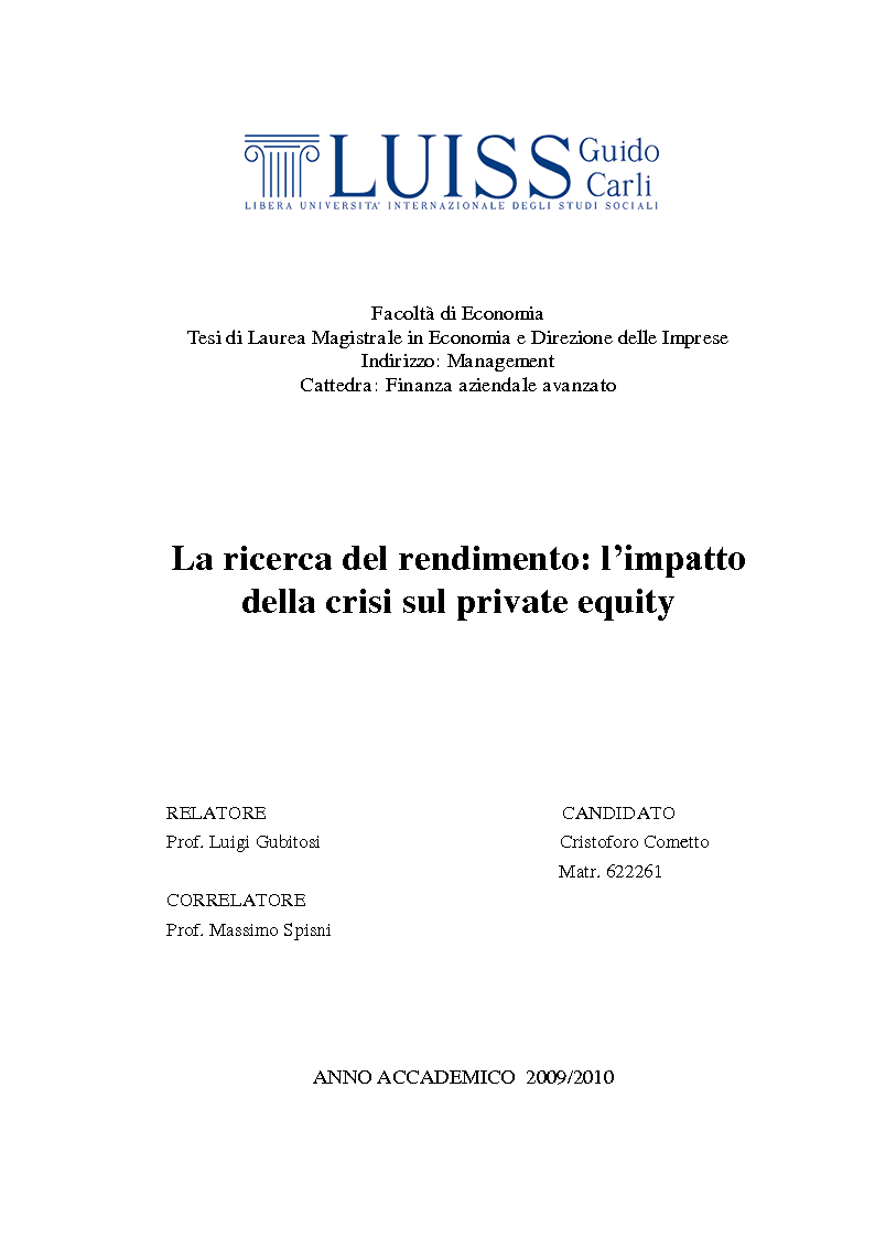 Anteprima della tesi: La ricerca del rendimento: l’impatto della crisi sul private equity, Pagina 1