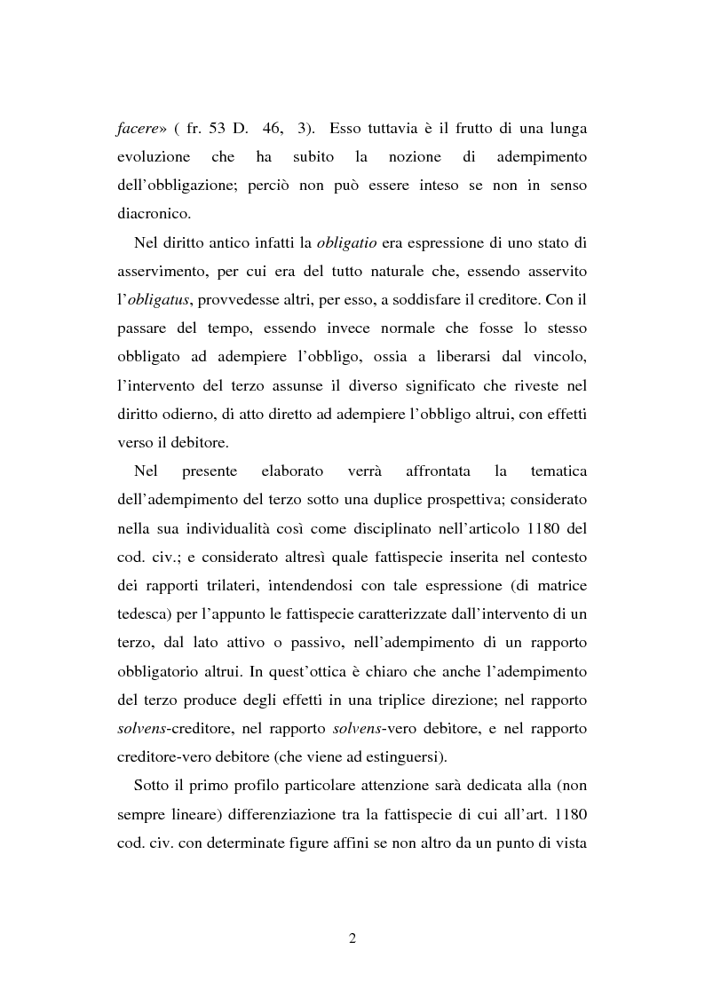 Anteprima della tesi: L'adempimento del terzo: struttura, disciplina e recupero della prestazione nella prospettiva dei rapporti trilateri, Pagina 3