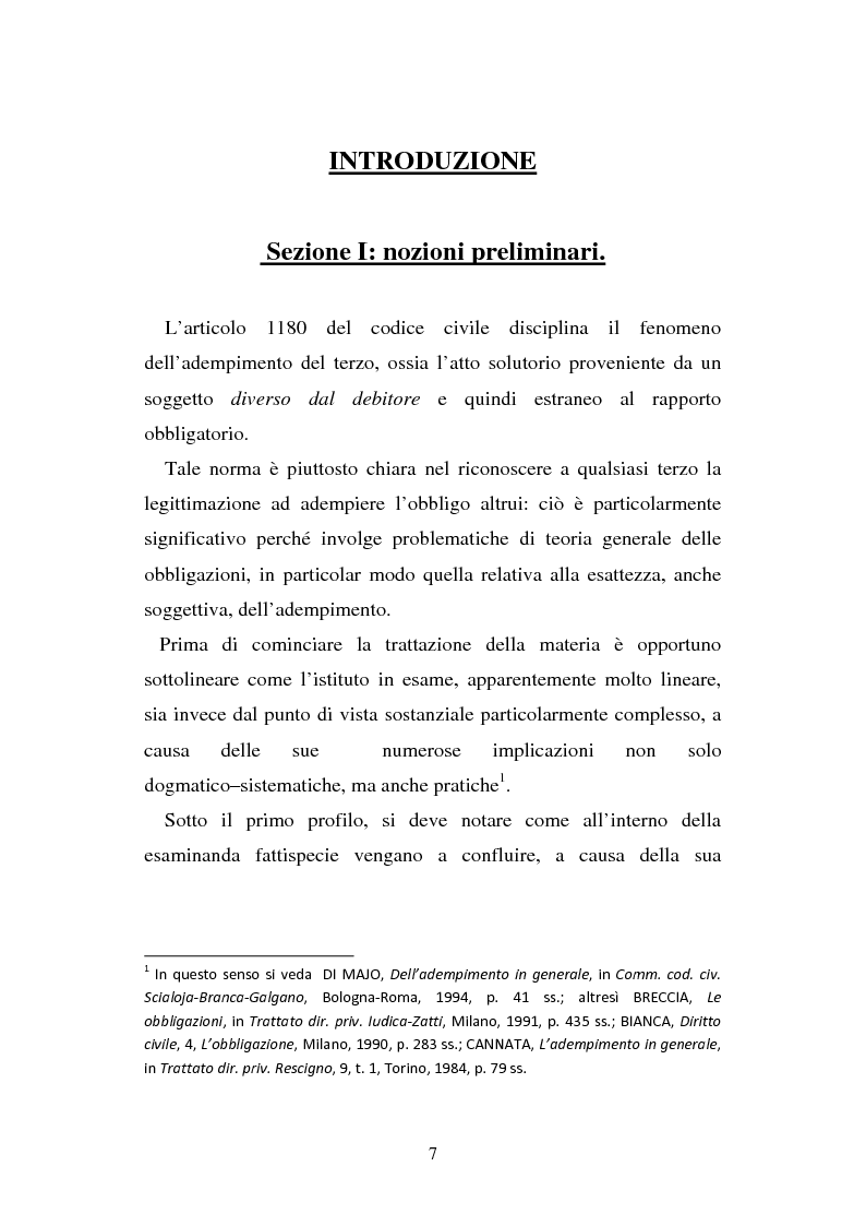 Anteprima della tesi: L'adempimento del terzo: struttura, disciplina e recupero della prestazione nella prospettiva dei rapporti trilateri, Pagina 8