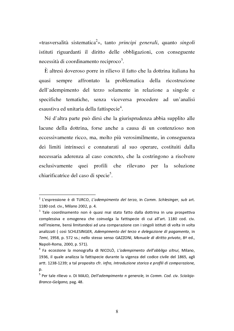 Anteprima della tesi: L'adempimento del terzo: struttura, disciplina e recupero della prestazione nella prospettiva dei rapporti trilateri, Pagina 9