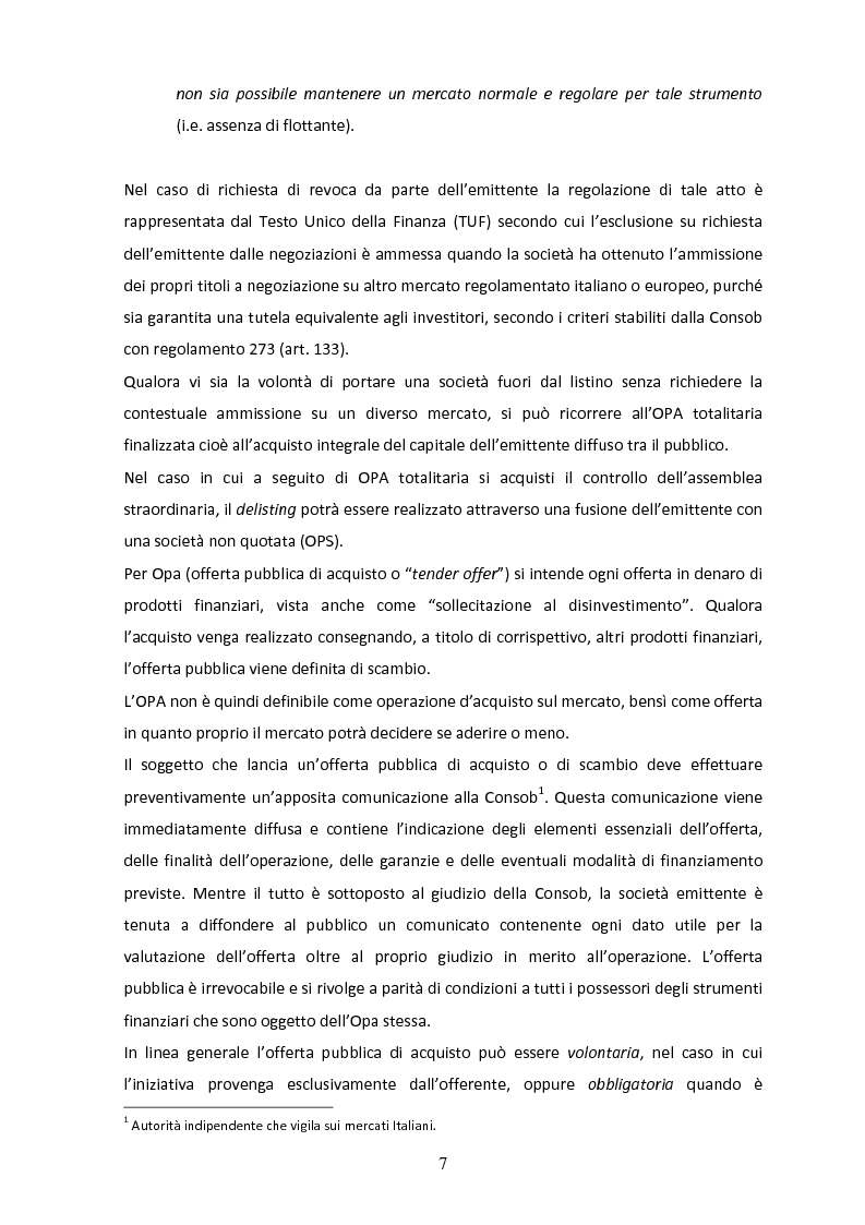 Anteprima della tesi: Il delisting in Italia: un'analisi empirica, Pagina 5
