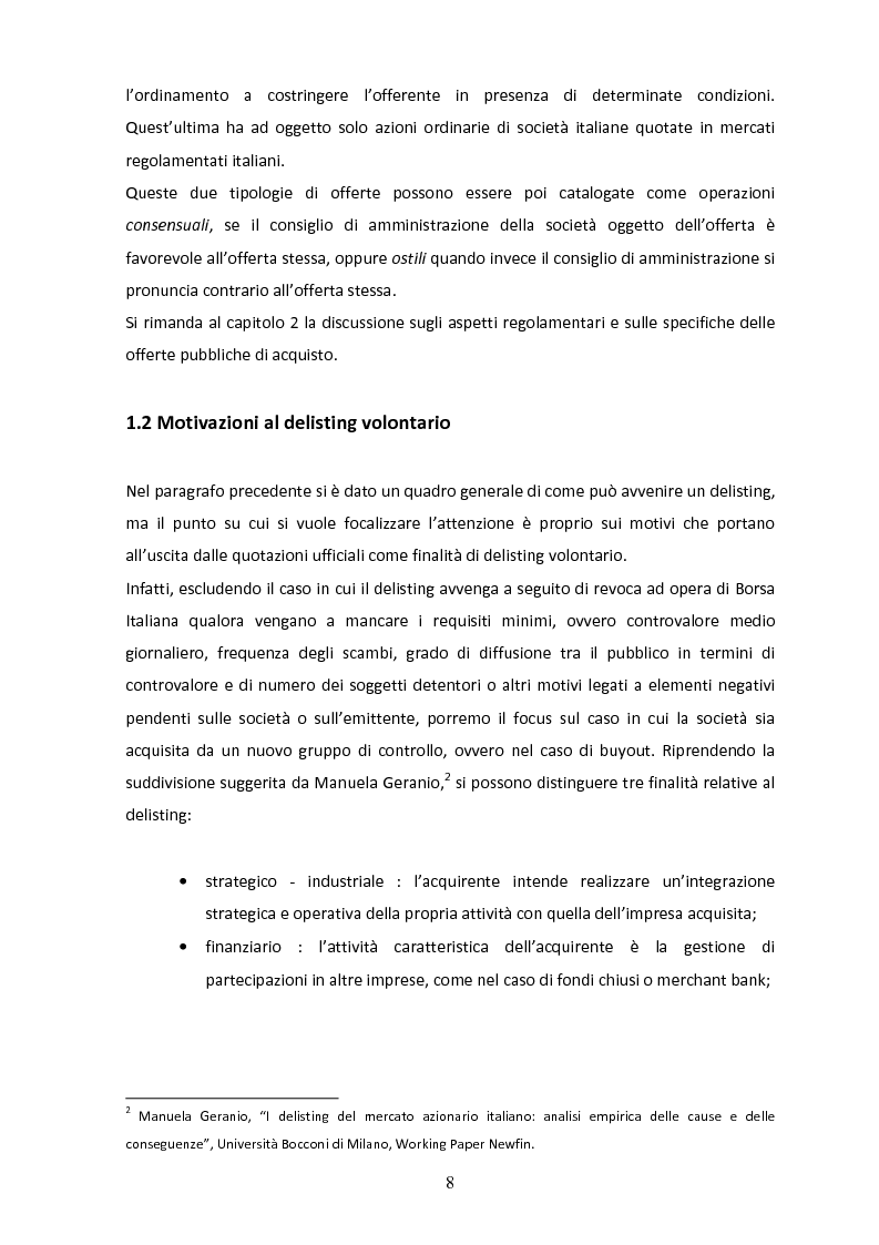 Anteprima della tesi: Il delisting in Italia: un'analisi empirica, Pagina 6