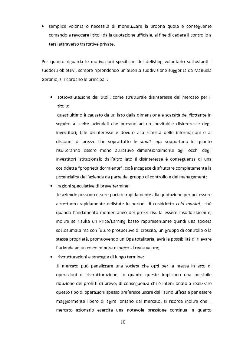 Anteprima della tesi: Il delisting in Italia: un'analisi empirica, Pagina 8