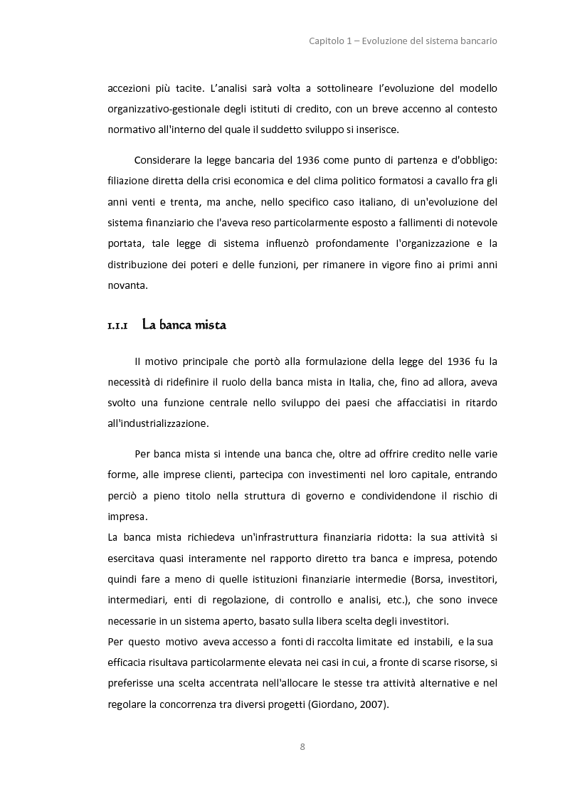 Anteprima della tesi: La gestione dei servizi bancari tra efficienza e territorialità, Pagina 5