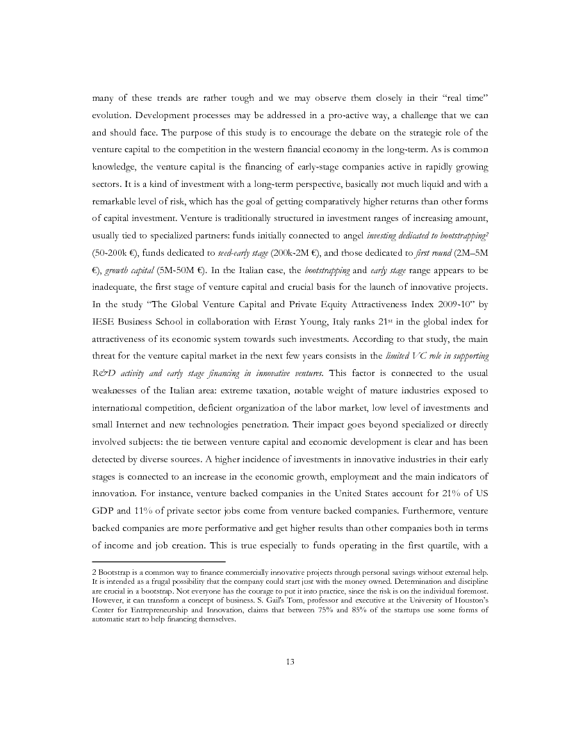 Anteprima della tesi: The evolution of Venture Capital and Private Equity Investment Models for the development: Europe, USA, and Israel Markets. ''Start Ups Boom'' starting to boostrap High Tech in the Universities, Pagina 4
