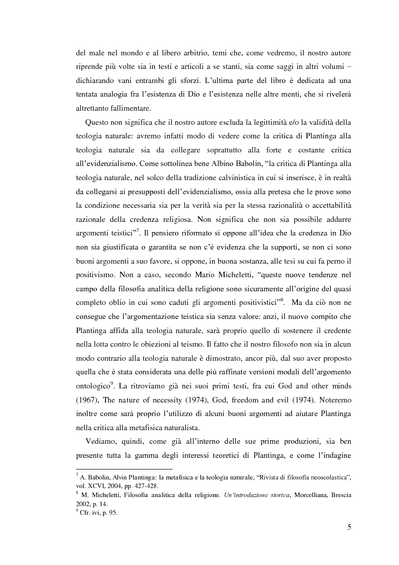 Anteprima della tesi: Alvin Plantinga: Epistemologia Riformata e Teismo, Pagina 6