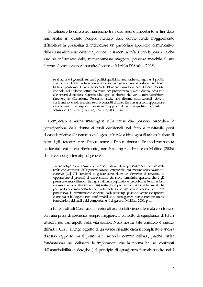 Anteprima della tesi: La comunicazione mediatica delle donne in politica: quali spazi e quali linguaggi, Pagina 3