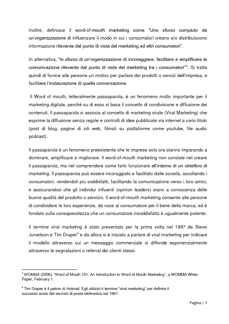 Anteprima della tesi: Viral, Buzz e Word -of- Mouth marketing: fondamenti teorici ed evidenze empiriche del caso Facebook Advertising, Pagina 4