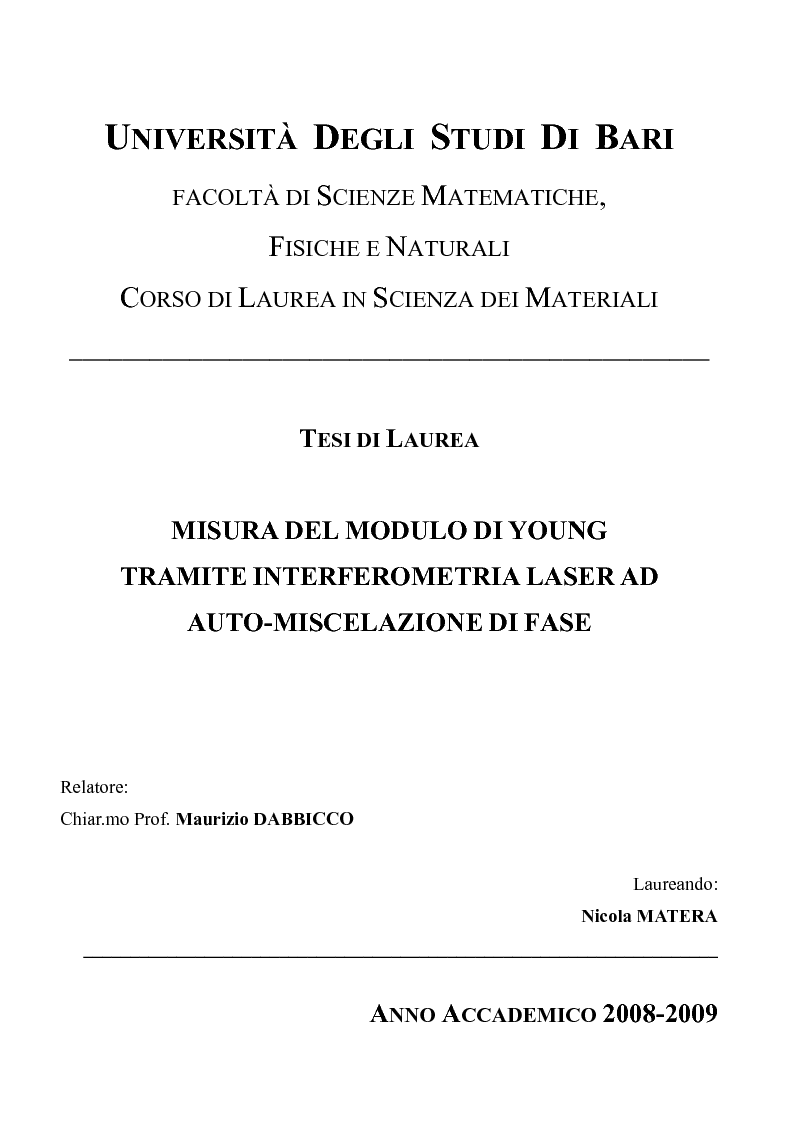 Anteprima della tesi: Misura del modulo di Young tramite interferometria per auto-miscelazione di fase, Pagina 1
