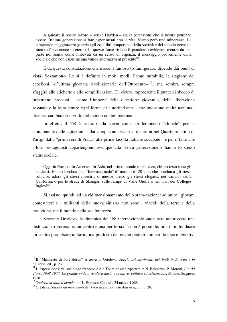Anteprima della tesi: Contestazione studentesca e opinione pubblica tra il 1968 e il 1977, Pagina 3