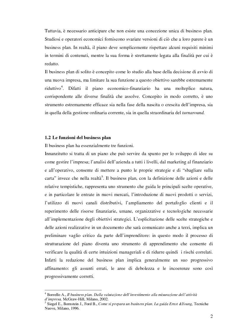 Anteprima della tesi: Il business plan. Finalità, struttura e ambiti applicativi., Pagina 5