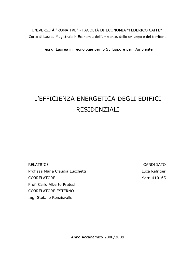 Anteprima della tesi: L'efficienza energetica degli edifici residenziali, Pagina 1