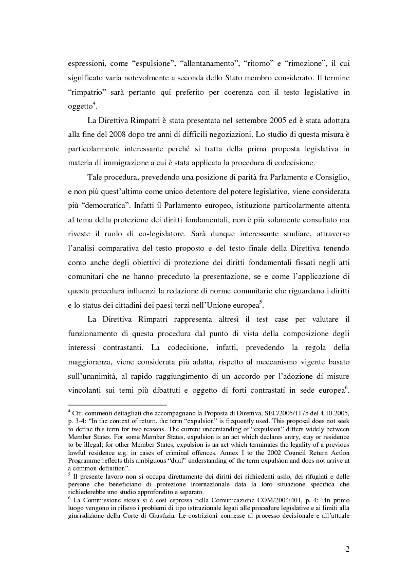 Anteprima della tesi: La Direttiva Rimpatri: Test case della procedura di codecisione in materia di immigrazione, Pagina 3