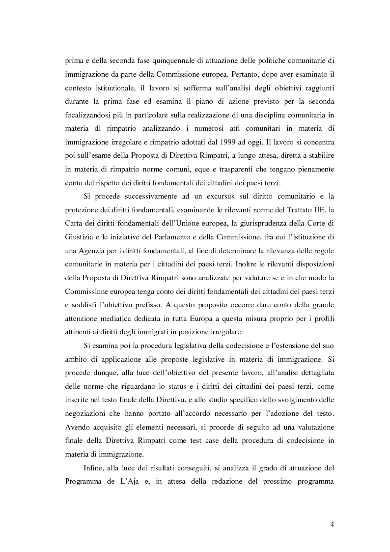 Anteprima della tesi: La Direttiva Rimpatri: Test case della procedura di codecisione in materia di immigrazione, Pagina 5