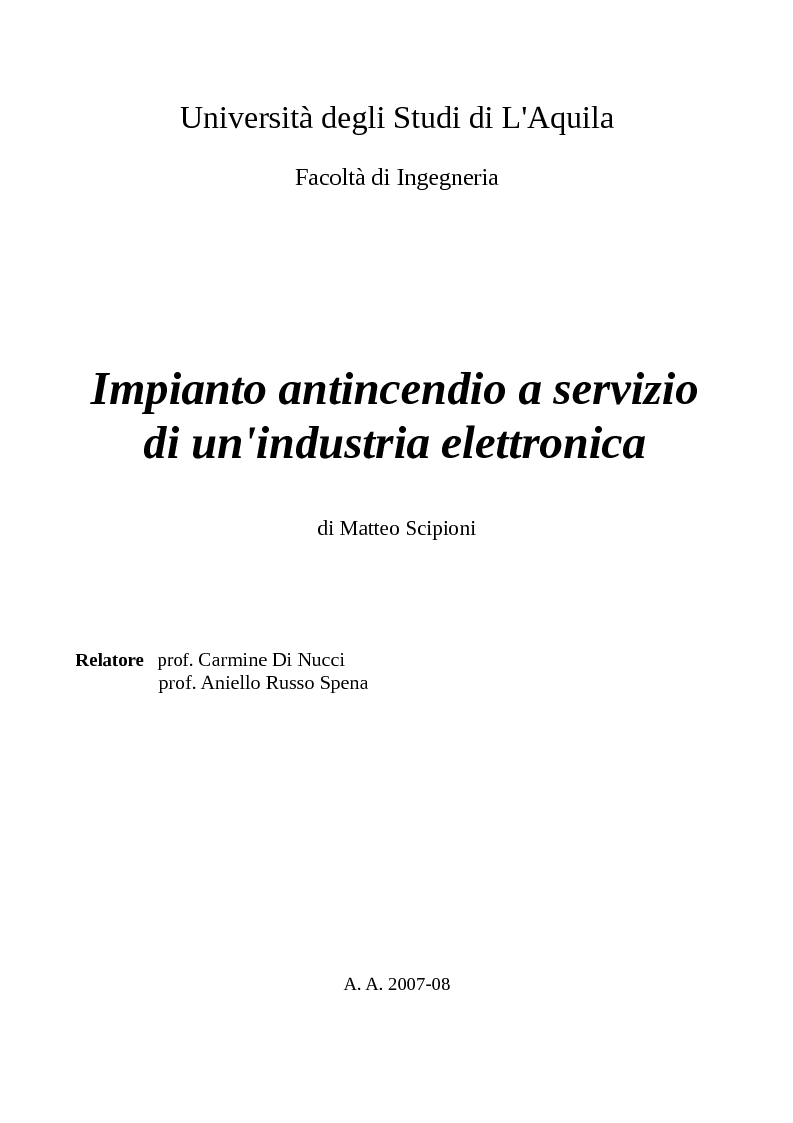 Anteprima della tesi: Impianto antincendio a servizio di un'industria elettronica, Pagina 1