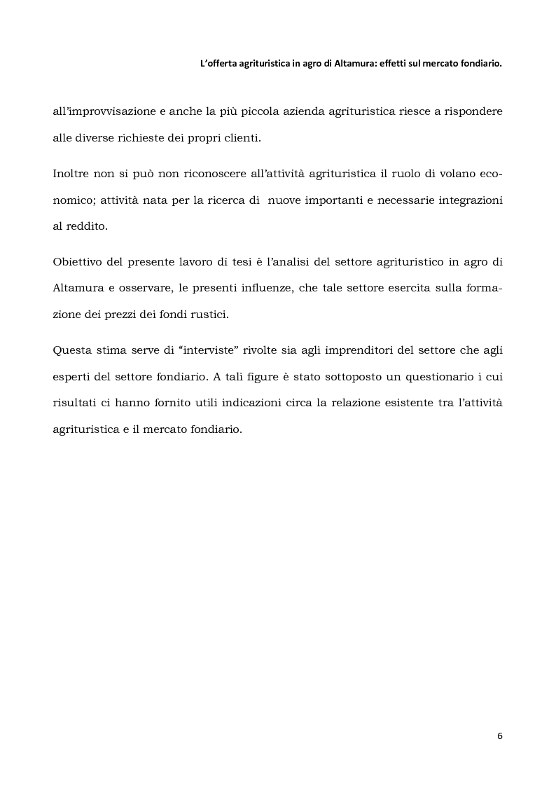 Anteprima della tesi: L'offerta agrituristica in agro di Altamura: effetti sul mercato fondiario, Pagina 4