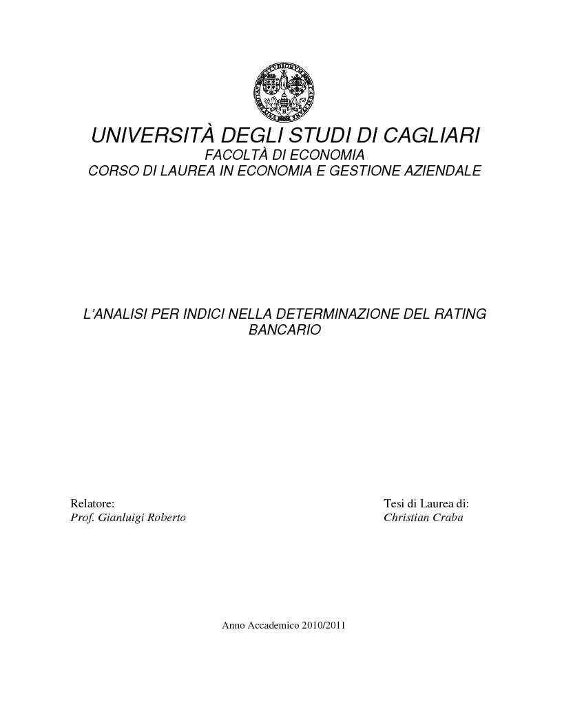 Anteprima della tesi: L'analisi per indici nella determinazione del rating bancario, Pagina 1