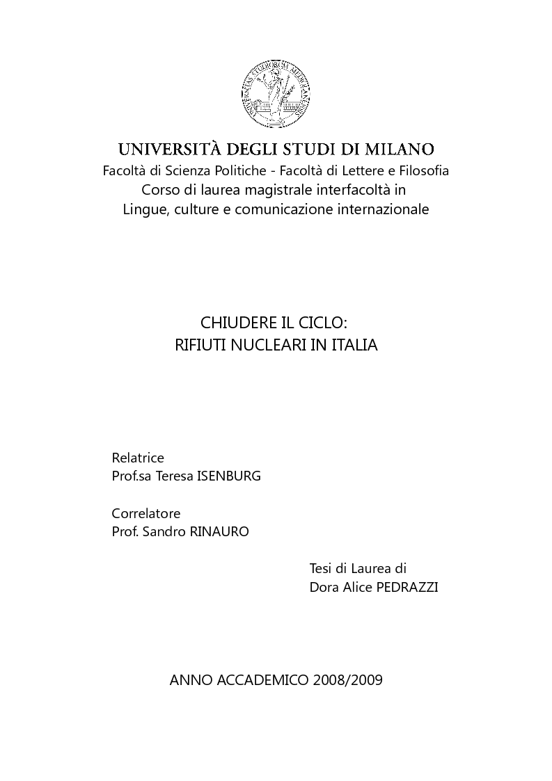 Anteprima della tesi: Chiudere il ciclo: rifiuti nucleari in Italia, Pagina 1